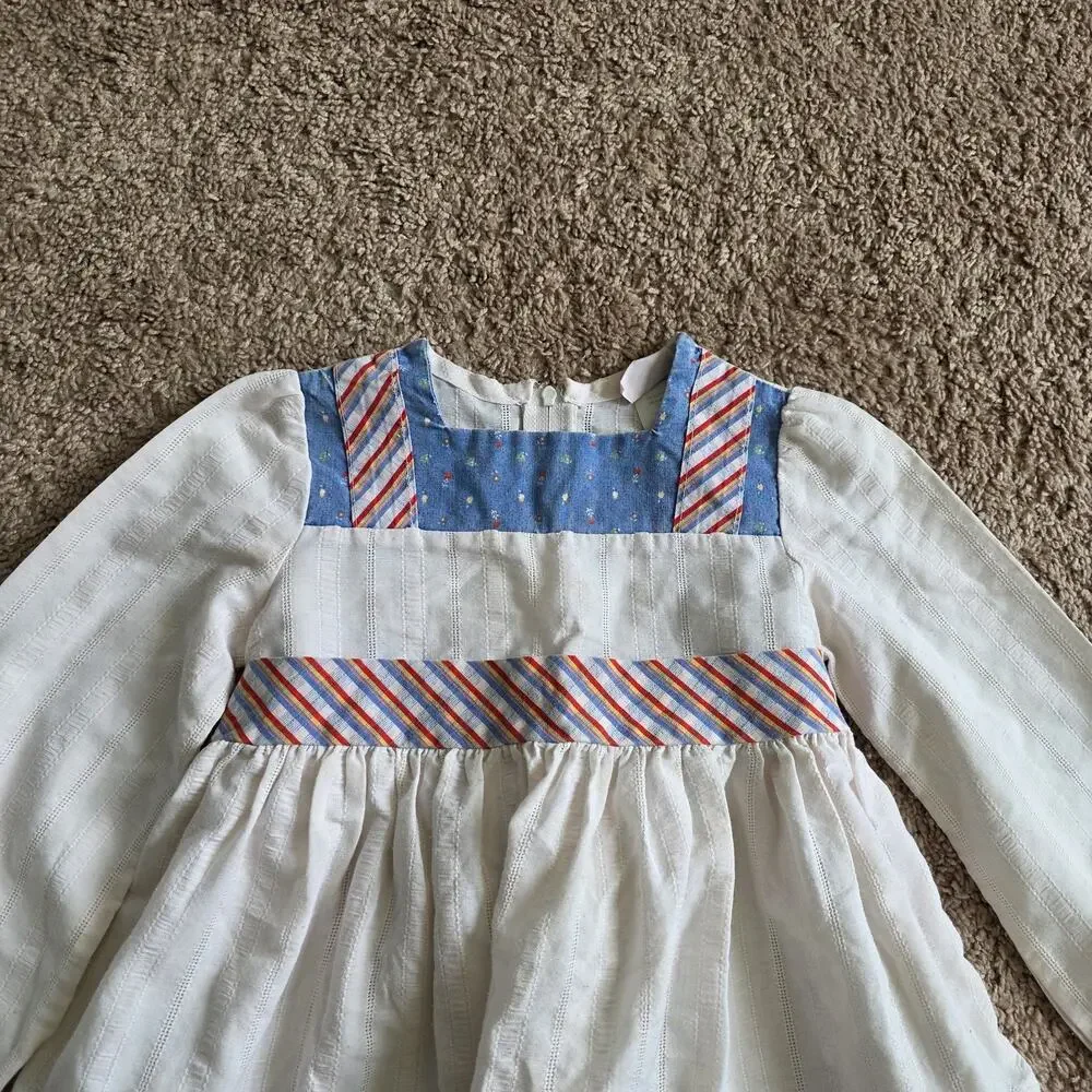 Vintage Cottagecore Floral Peasant Prairie Dress Tie Back Girls Size 4 Blue 90s